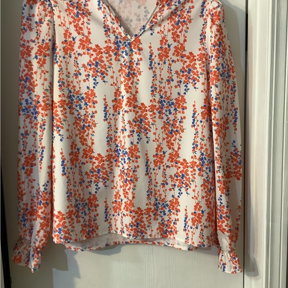 SHEIN Orange and Blue Floral Blouse